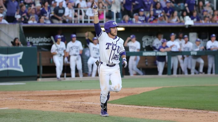 Tommy Sacco of TCU baseball versus Texas Tech on Thursday, April 14, 2022
